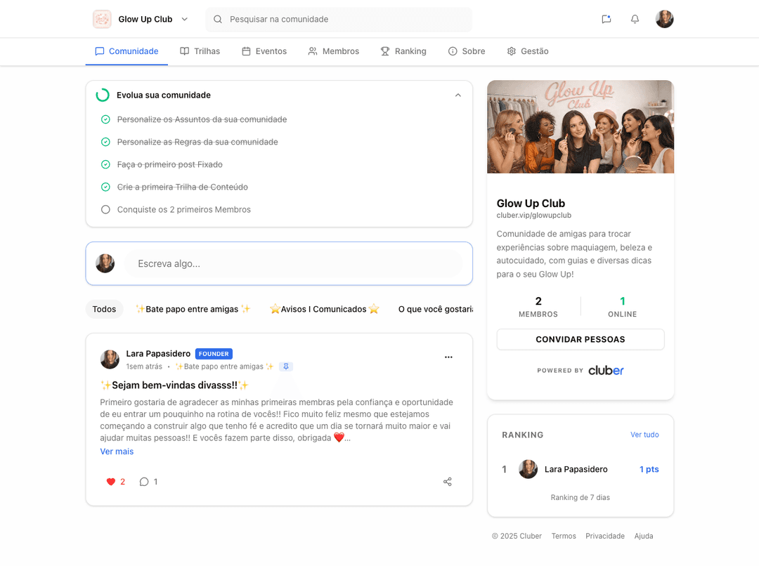 Feed e comunidade na Cluber